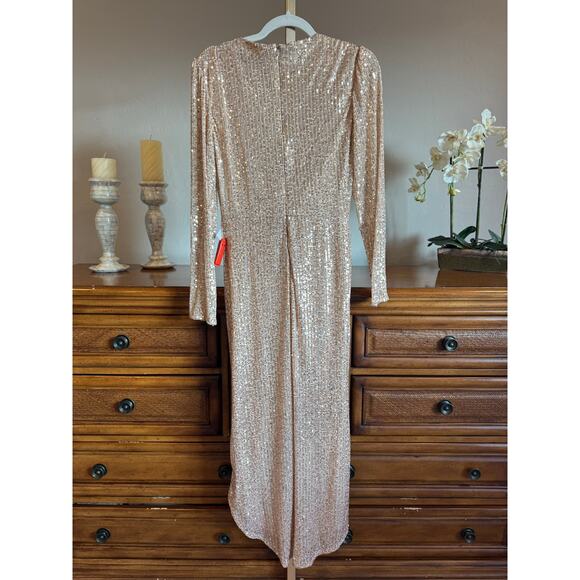 Mac Duggal Ieena Sequin Knotted Midi Dress Rose Gold Size 8 NWT - Picture 9 of 11